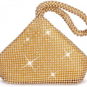 Women's Evening Bag Sparkly Rhinestone Purse Triangle Designer Chain Clutch Purs
